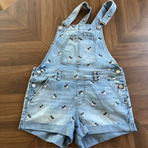 Mickey Mouse Disney Distressed Denim Short Overalls Size M - Picture 1 of 5